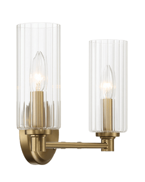 Regal Double Light Vanity With Clear Ribbed Glass - Satin Brass - West Lamp