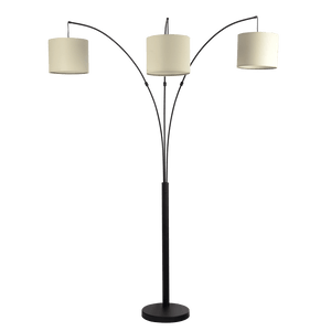 Royal 3-Arm Metal Arc Floor Lamp, Oil Rubbed Bonze with Linen Shade, 4 way Rotary Switch - West Lamp