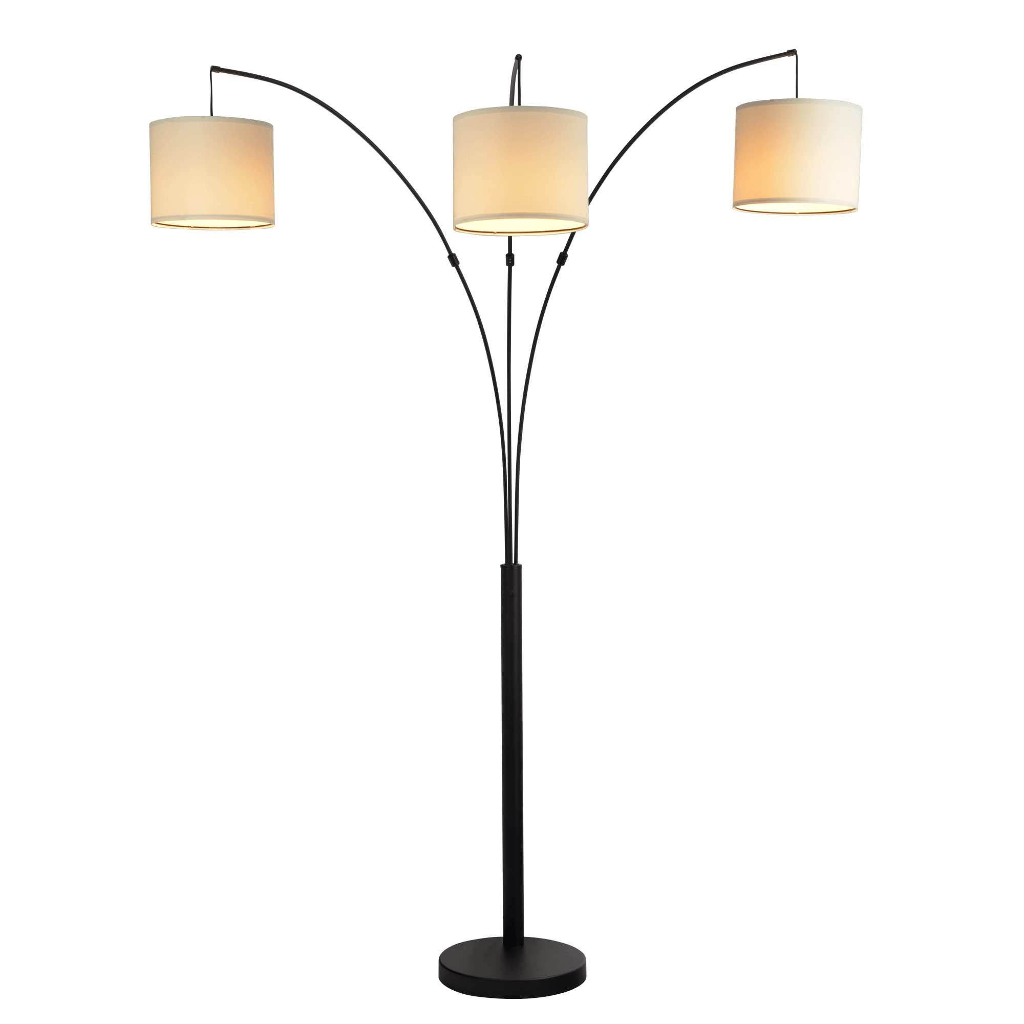 Royal 3-Arm Metal Arc Floor Lamp, Oil Rubbed Bonze with Linen Shade, 4 way Rotary Switch - West Lamp