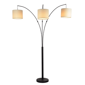 Royal 3-Arm Metal Arc Floor Lamp, Oil Rubbed Bonze with Linen Shade, 4 way Rotary Switch - West Lamp