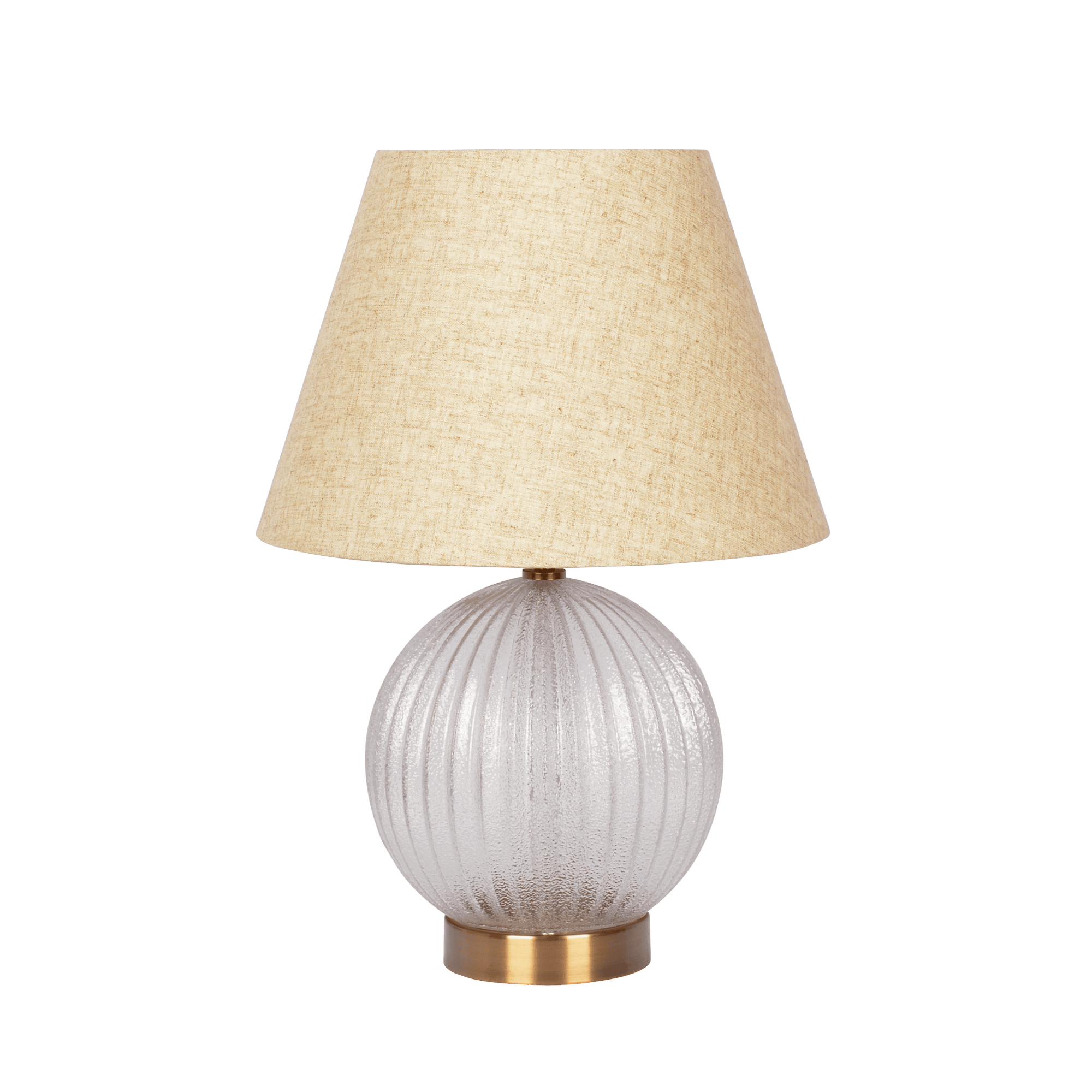 Serenity Round Ribbed Glass Lamp Base Clear Table Lamp Large Linen Shade - West Lamp