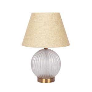 Serenity Round Ribbed Glass Lamp Base Clear Table Lamp Large Linen Shade - West Lamp