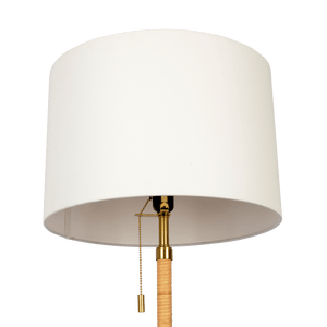 Stellar Wood Rattan Tube , Gold Brass Metal and White Linen Shade Floor Lamp - West Lamp