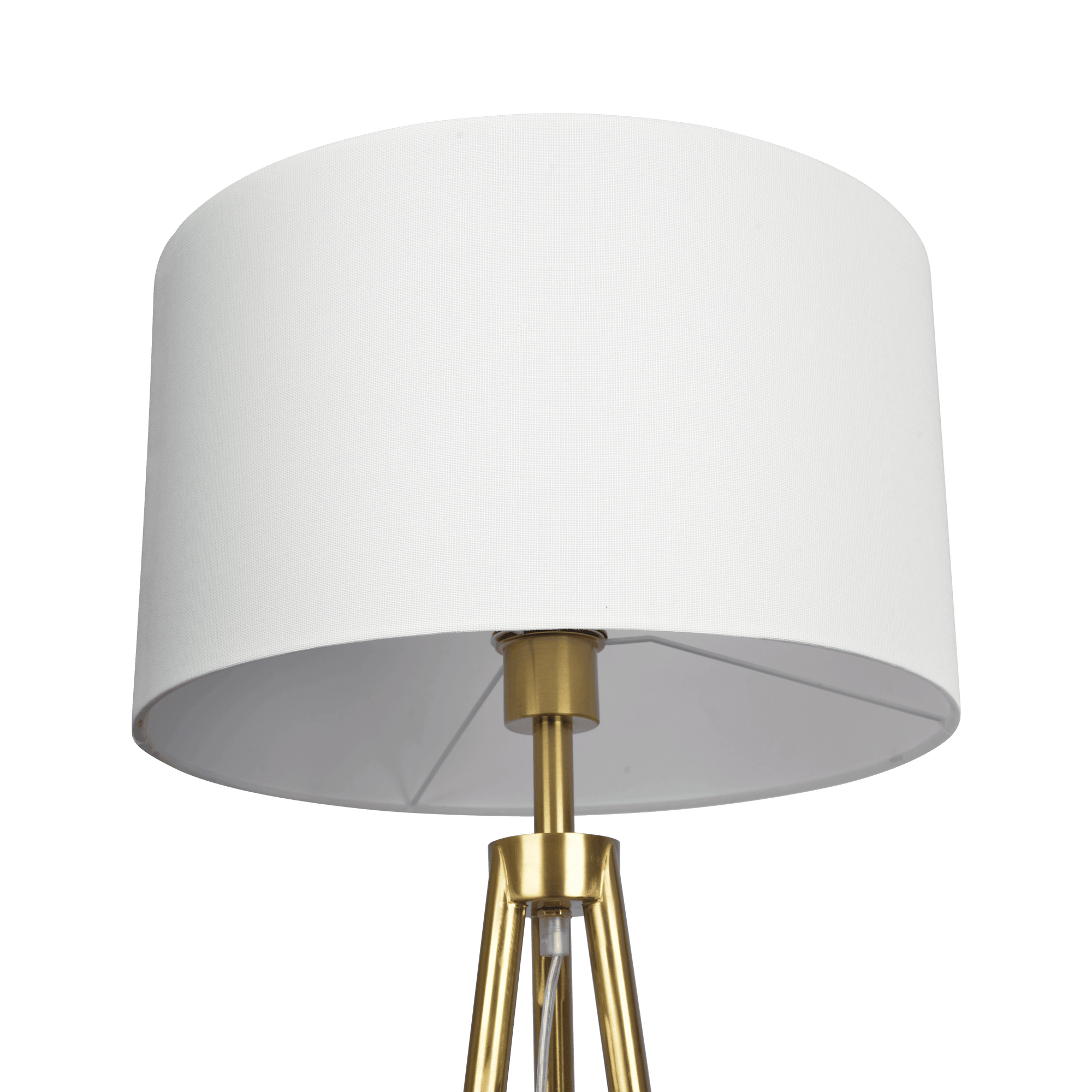 Sway Brassed Gold Floor Lamp with On/Off Switch Triple Legs White Fabric Shade - West Lamp