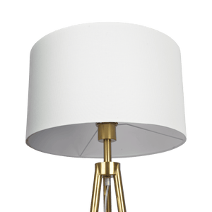 Sway Brassed Gold Floor Lamp with On/Off Switch Triple Legs White Fabric Shade - West Lamp