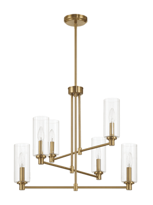 Timeless Six Lights Chandelier With Clear Ribbed Glass - Satin Brass - West Lamp