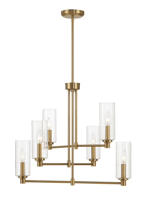 Timeless Six Lights Chandelier With Clear Ribbed Glass - Satin Brass - West Lamp