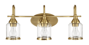 Twilight Three Lights Brushed Gold Contemporary Vanity Light 22"W × 10"H × 7.48"E with Clear Glass - West Lamp