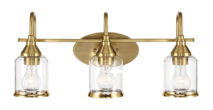 Twilight Three Lights Brushed Gold Contemporary Vanity Light 22"W × 10"H × 7.48"E with Clear Glass - West Lamp