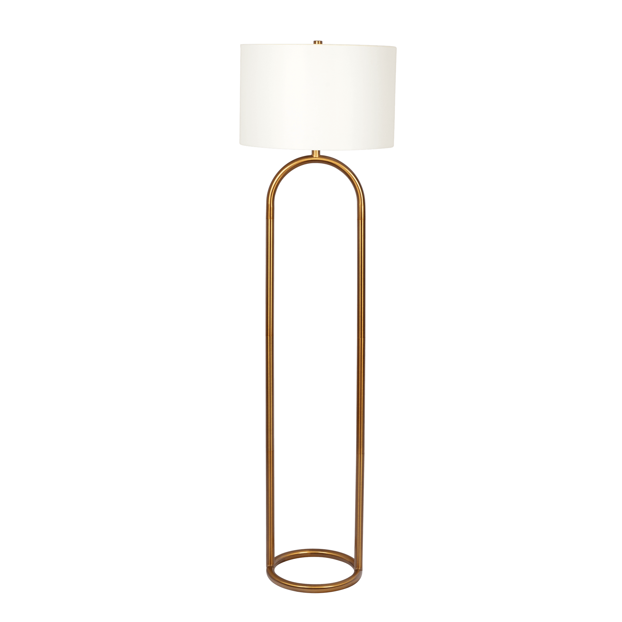 Vivid Brass Ring Base Floor Lamp with Large White Drum Shade - West Lamp