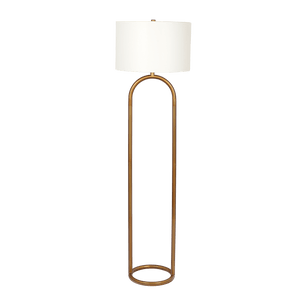 Vivid Brass Ring Base Floor Lamp with Large White Drum Shade - West Lamp