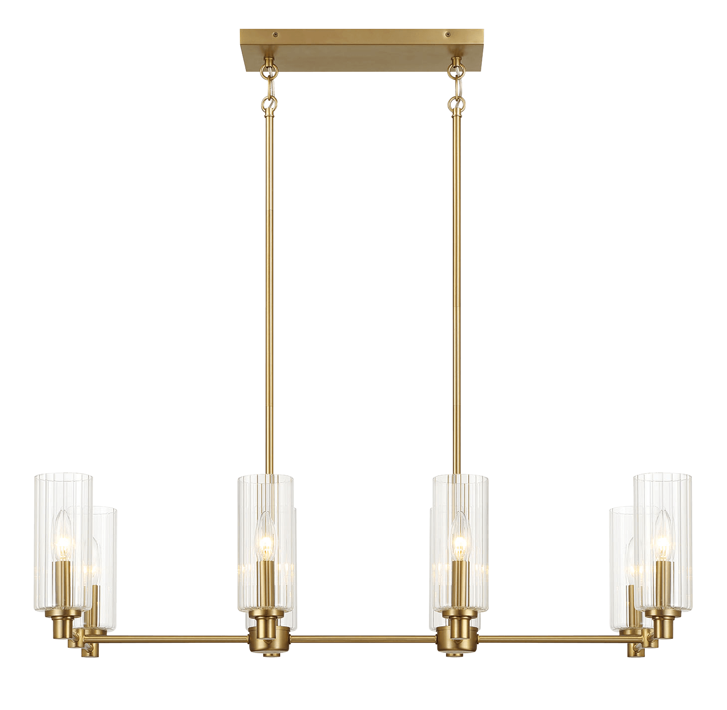 Willow Eight Lights Island With Clear Ribbed Glass Pendant Lamp - Satin Brass - West Lamp