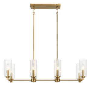 Willow Eight Lights Island With Clear Ribbed Glass Pendant Lamp - Satin Brass - West Lamp