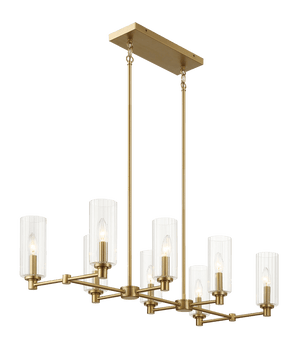 Willow Eight Lights Island With Clear Ribbed Glass Pendant Lamp - Satin Brass - West Lamp