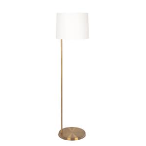 Zenith Offset Brass Base Floor Lamp with Drum-shaped Linen Shade - West Lamp