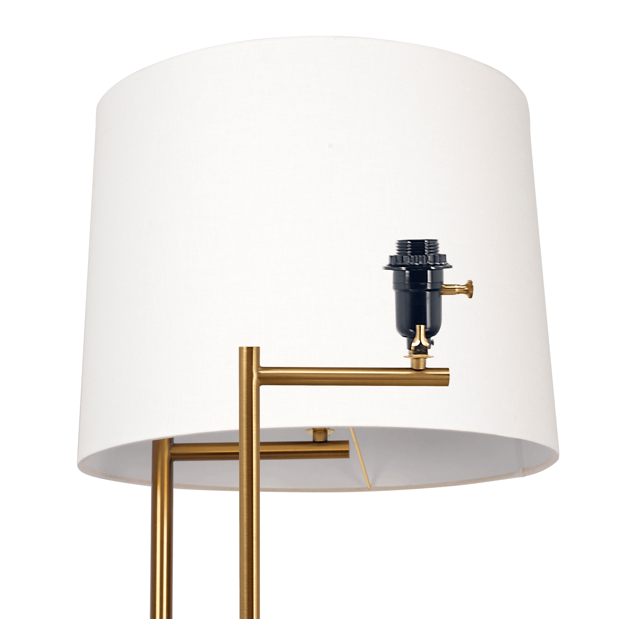 Zenith Offset Brass Base Floor Lamp with Drum-shaped Linen Shade - West Lamp