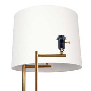 Zenith Offset Brass Base Floor Lamp with Drum-shaped Linen Shade - West Lamp